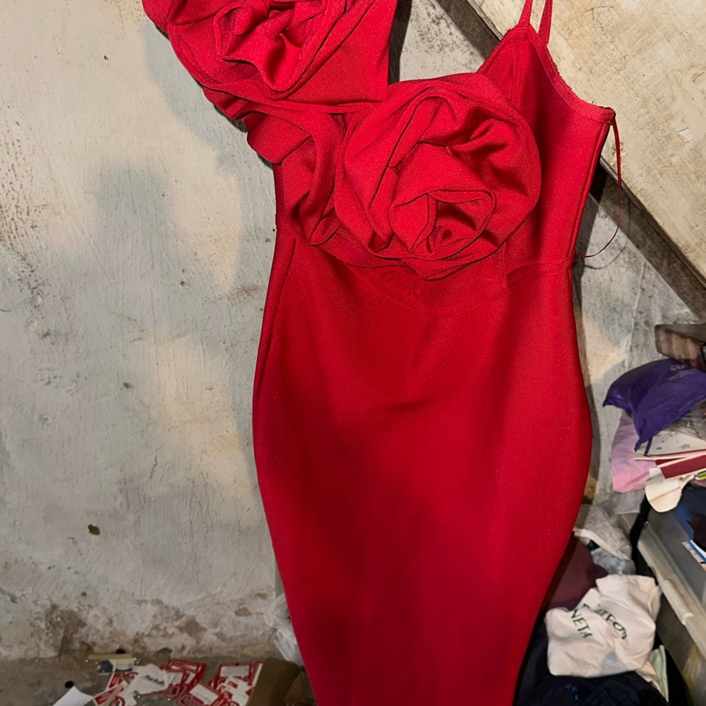 Fashion Nova Red Ruched One Shoulder Cocktail Dress